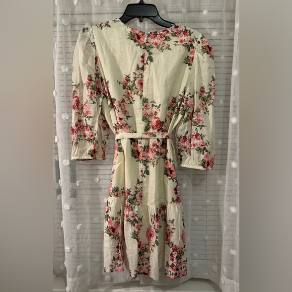 Floral Puff Sleeve Linen Mini Dress - Picture 4 of 5